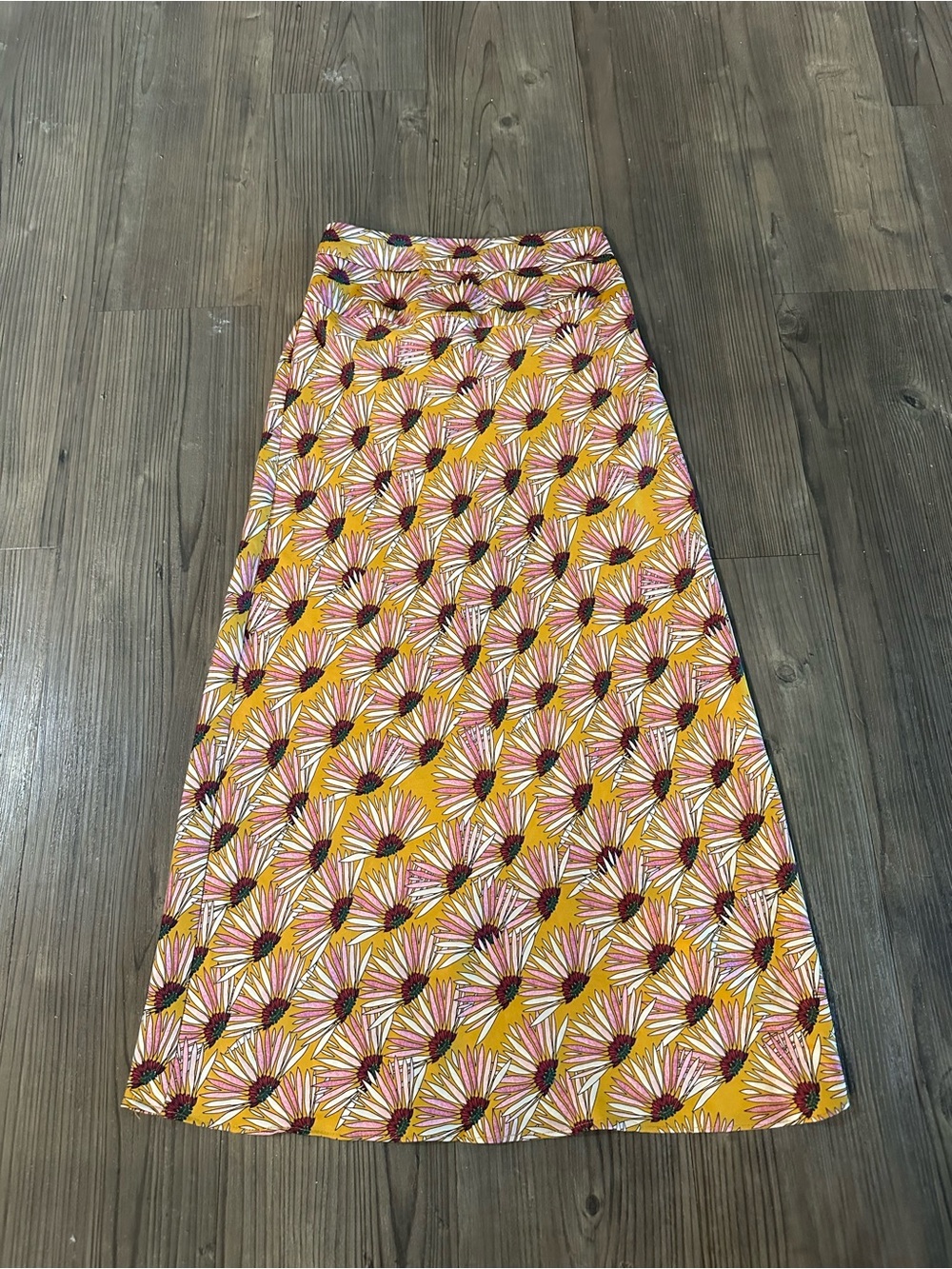 Free People Yellow Maxi Skirt with Pink Floral Fan Print